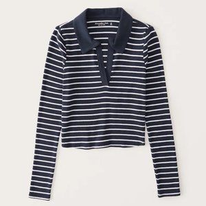 Striped Long-Sleeve Ribbed Polo Top - Abercrombie & Fitch